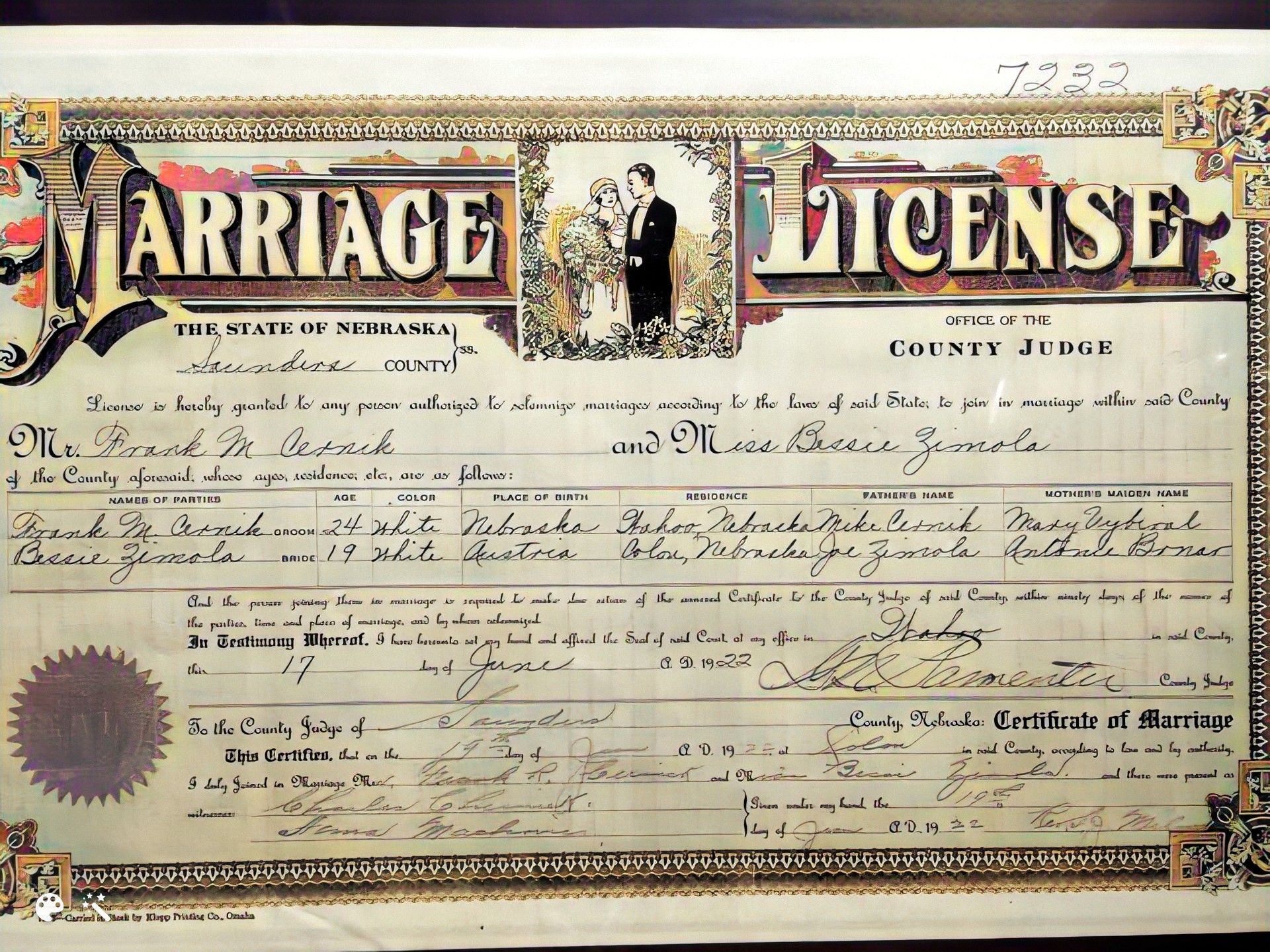 Frank and Bessie Marriage License