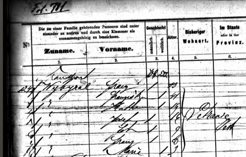 Vybíral Passenger List 1882