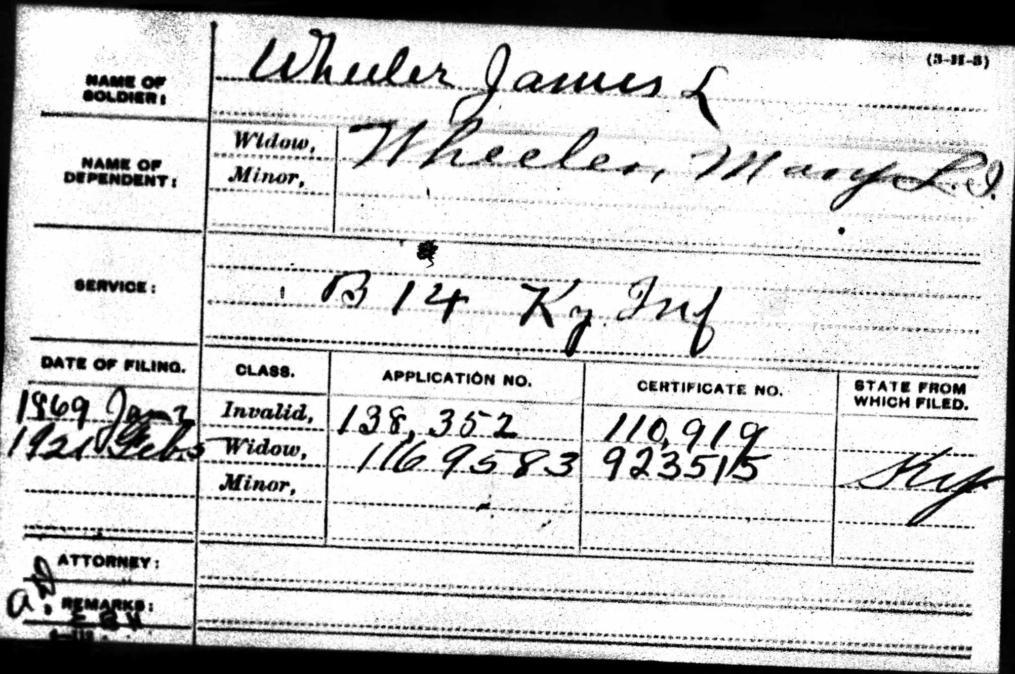 James Lee Wheeler Civil War Pension