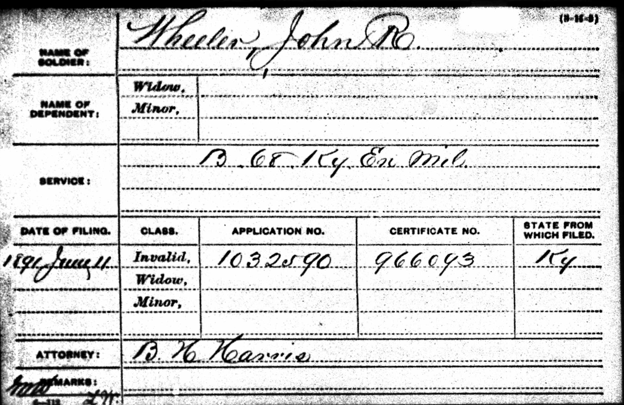 John Ramey Wheeler Muster Card